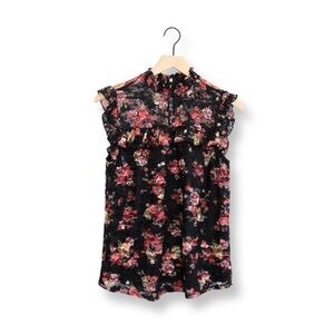 Almost Famous Black Red Floral Ruffle Blouse | Romantic Top | XL